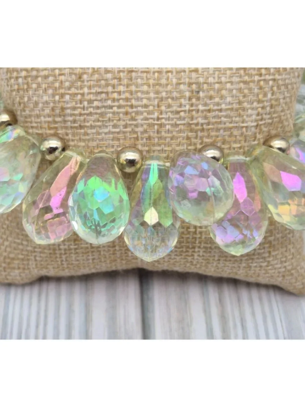 AB Aurora Borealis Crystal Dangle Teardrop Cha Cha Stretch Bracelet Statement